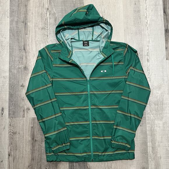 Oakley Green Windbreaker Jacket Red/Yellow Rasta Striped Full Zip Lightweight M - Picture 1 of 5